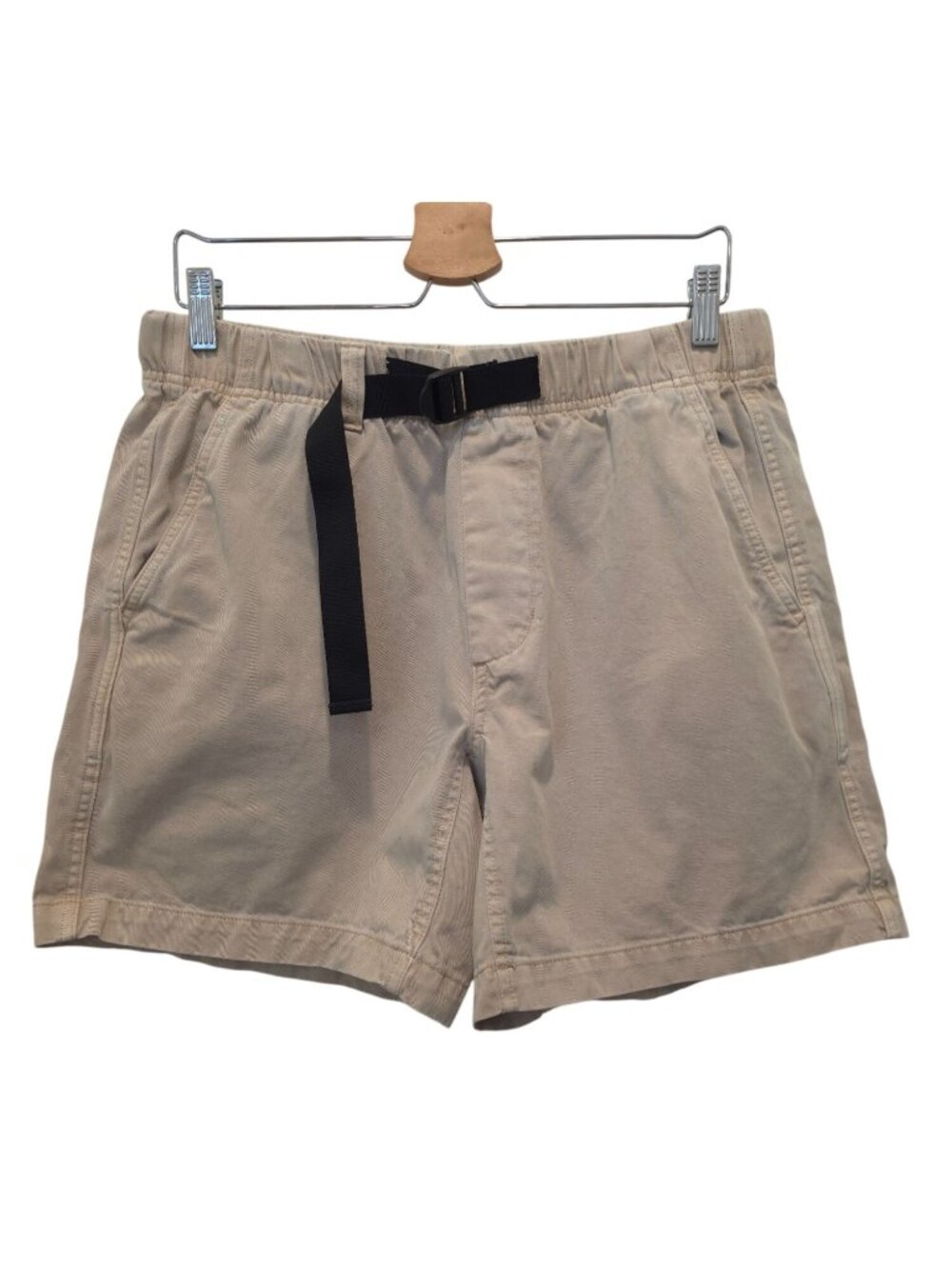 Outerknown Organic Cotton Twill Elastic Waist Beige Trail Shorts w/ Belt Men's M